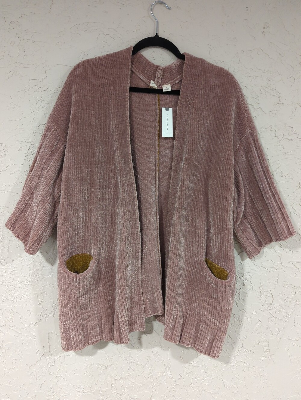 NWT Anthropology Nude Pink Oversize 3/4 Sleeve Open Cardigan Sweater Women's XS